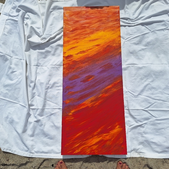 HandMade Acrylic Painting Sunrise Vibrant Multicolor 12" x "24 - Picture 2 of 11